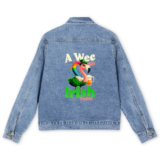 Irish Flamingo St Patricks A Wee Bit Irish Men's Denim Jackets