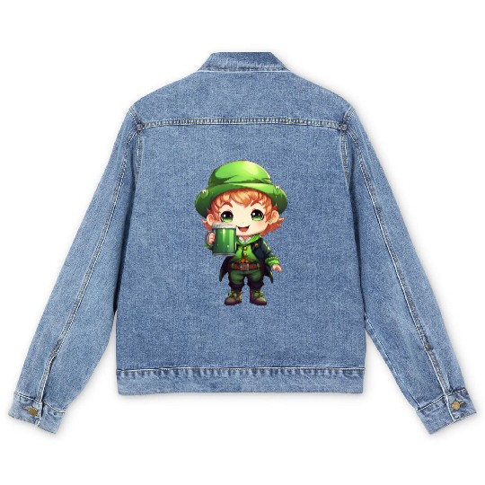 Green Beer on St Patricks Day Men's Denim Jackets