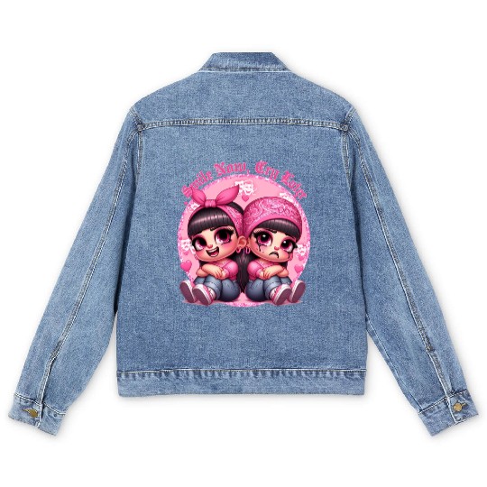 Smile Now Cry Later Drama girls Chicano Art Men's Denim Jackets