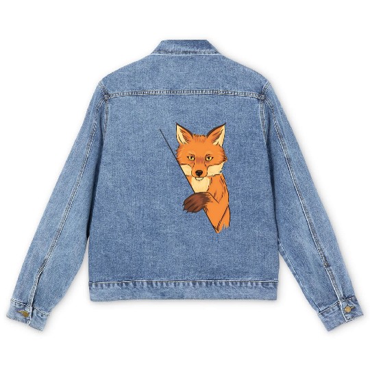 Red Fox Cartoon Animal Kingdom Nature Men's Denim Jackets