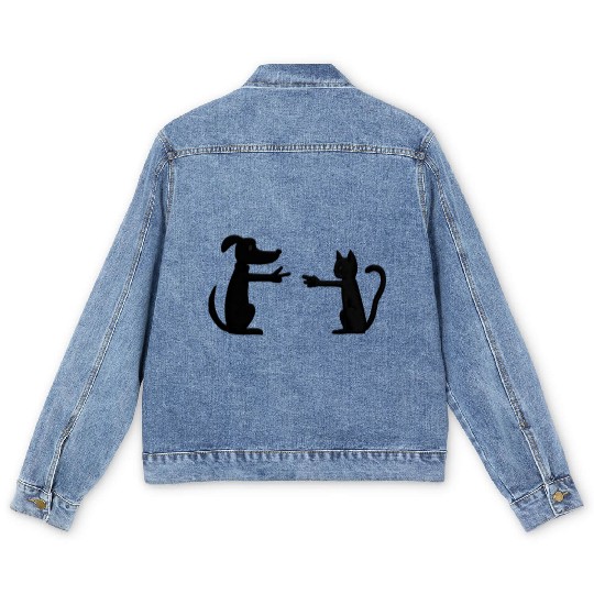 Funny dog and cat Rock-Paper-Scissors Men's Denim Jackets