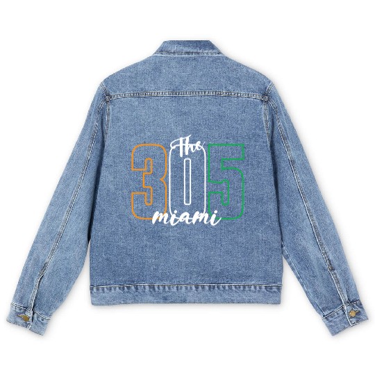 Miami 305 Area Code - Typography Art Men's Denim Jackets