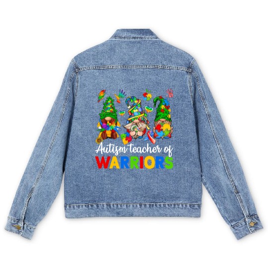 Autism Teacher Of Warriors Gnomes Men's Denim Jackets