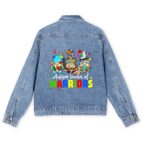 Autism Teacher Warriors Autism Autism Gnome Gift Men's Denim Jackets