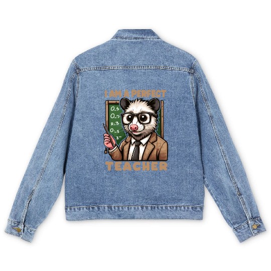 Kawaii Opossum Teacher With glasses Men's Denim Jackets