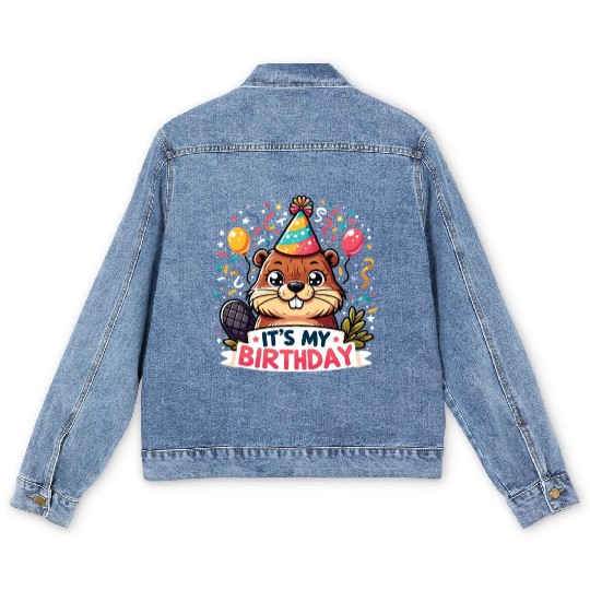 Its My Birthday Sweet Birthday Beaver Men's Denim Jackets