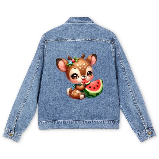 Deer Eating Watermelon Men's Denim Jackets