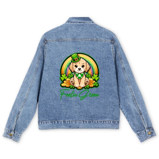 Feelin Green Puppy Rainbow Funny St Patrick's Day Men's Denim Jackets