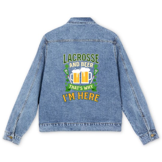 Lacrosse St. Patricks Day Lacrosse And Bere Here Men's Denim Jackets