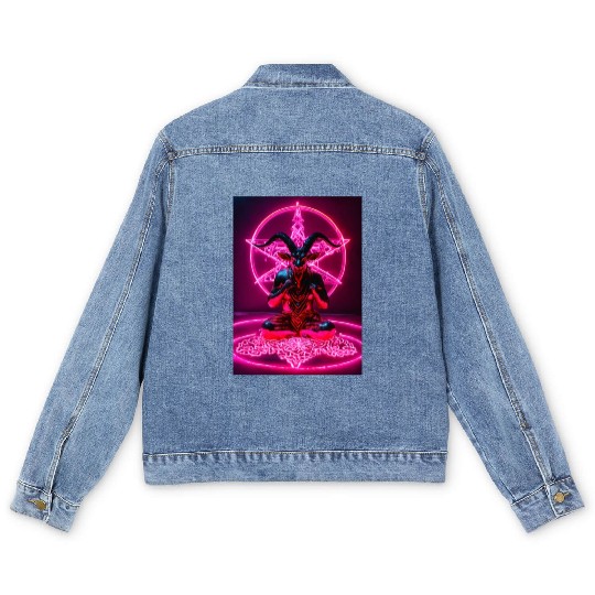 Baphomet made of diamonds and glitter neon light Men's Denim Jackets