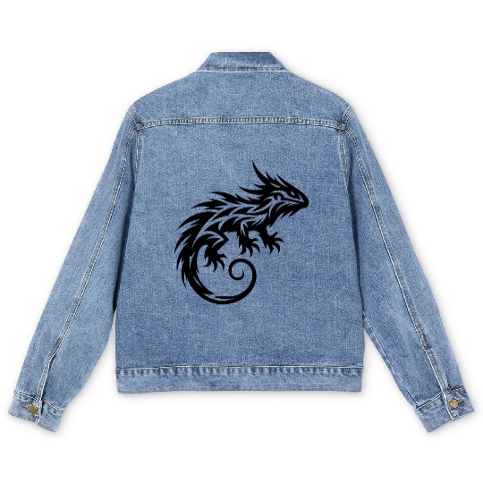 Shaggy Bearded Dragon Tribal Dragon Tattoo Men's Denim Jackets
