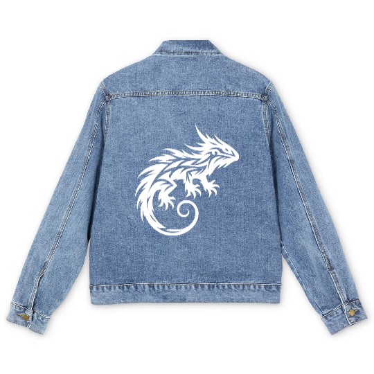 Shaggy Bearded Dragon Tribal Dragon Tattoo Men's Denim Jackets