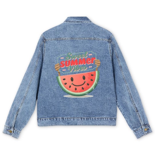 "Summer Joy: Smiling Watermelon" Men's Denim Jackets