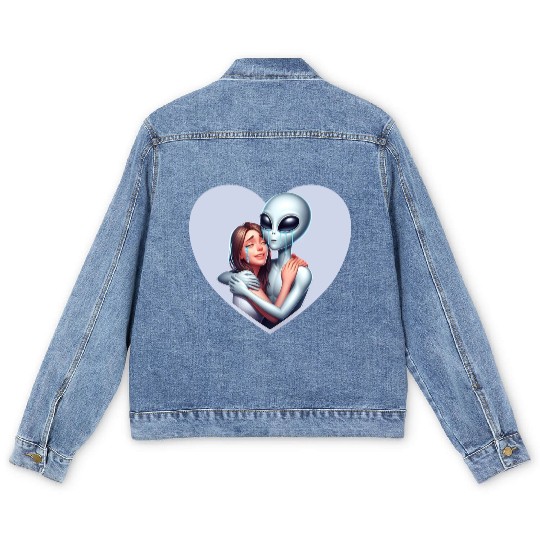 Heartwarming Embrace: Human and Alien Men's Denim Jackets