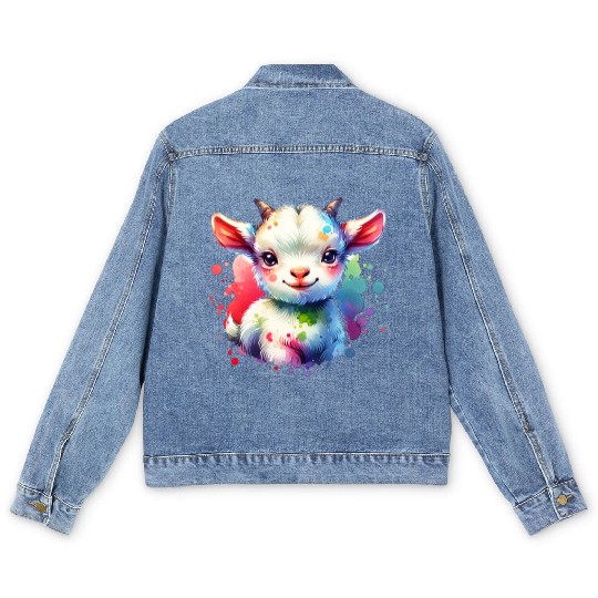Cute Goat Lover Farm Animal Lamb Enthusiast Design Men's Denim Jackets