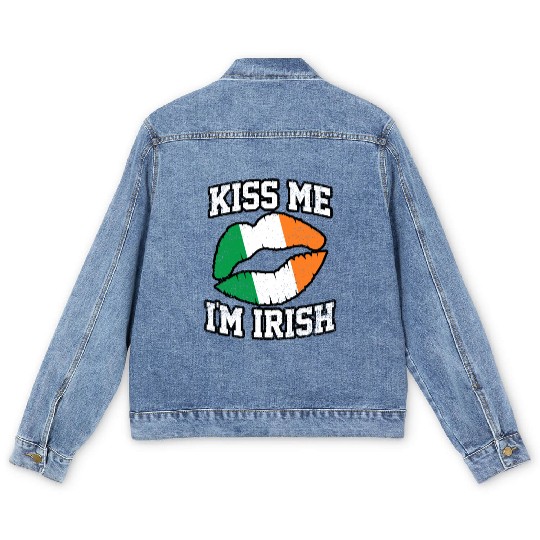 KISS ME IM IRISH ST PATRICKS DAY Men's Denim Jackets