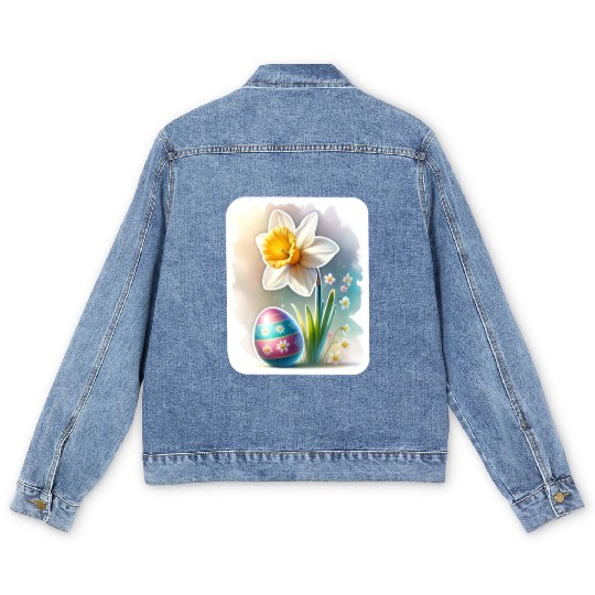 A Beautiful Daffodil With an Easter Egg Men's Denim Jackets