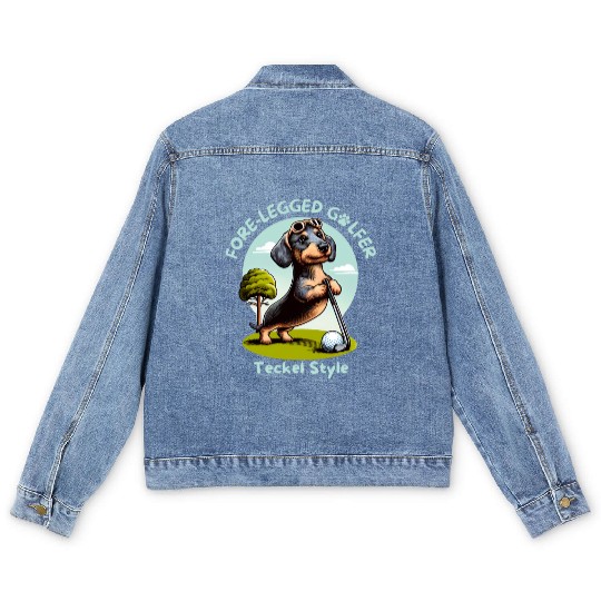 Cute Teckel Dog lovers and Golf players Men's Denim Jackets