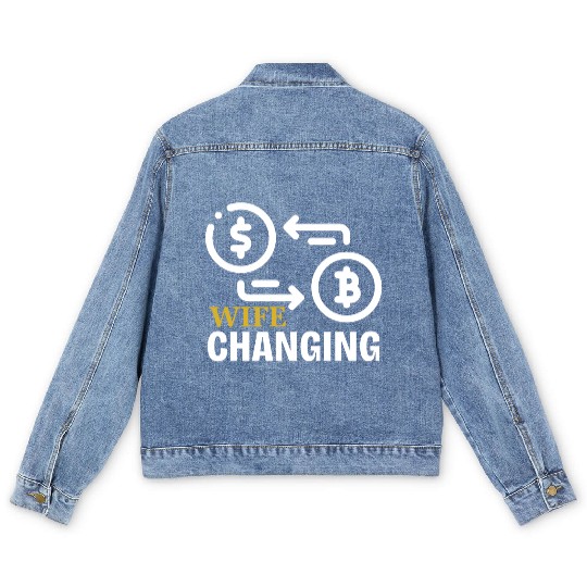 Black and Gold Wife Changing - Bitcoin Men's Denim Jackets