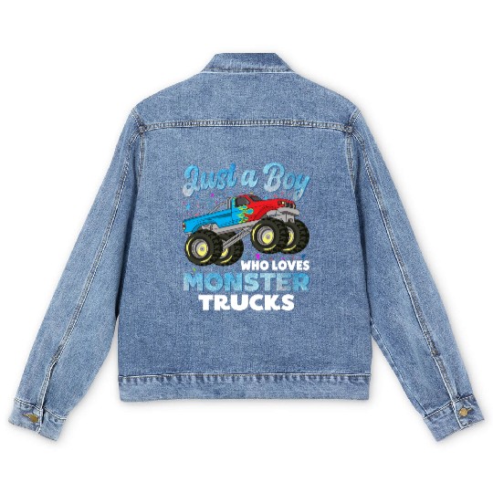 Just A Boy Who Loves Monster Trucks Toddler Kids Men's Denim Jackets