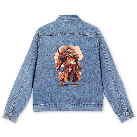 Samurai Katana Sword Anime Lion Manga Warrior Men's Denim Jackets