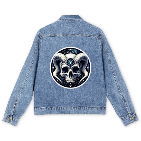 Cosmic Nirvana Serenity: Horned Skull Men's Denim Jackets