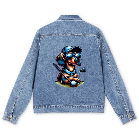 Dachshund Golfer Golf Course Dog Owner Men's Denim Jackets