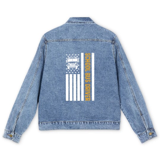 School Bus Driver American Flag School Bus Driver Men's Denim Jackets
