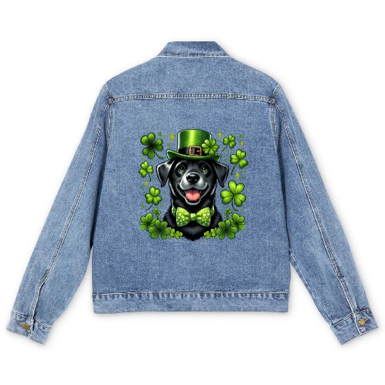 Happy St Patrick's Day Lab Black Labrador Pet Dog Men's Denim Jackets