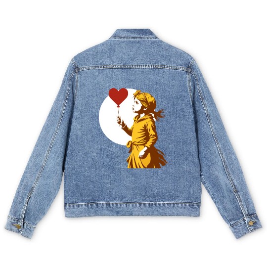 Girl with heart Balloon: Close-Up Embrace Men's Denim Jackets