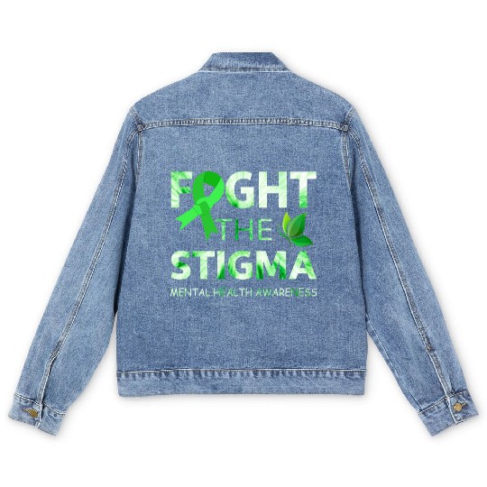 Fight The Stigma Mental Health Awareness Green Men's Denim Jackets