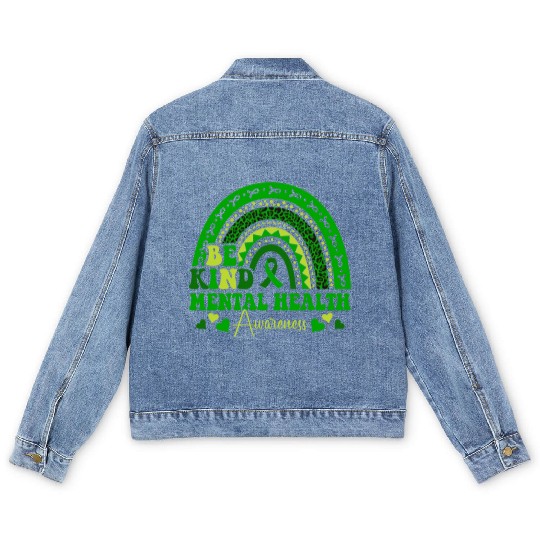 Green Rainbow Be Kind Mental Health Men's Denim Jackets