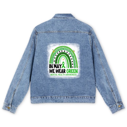 Rainbow Green Mental Health Awareness Men's Denim Jackets