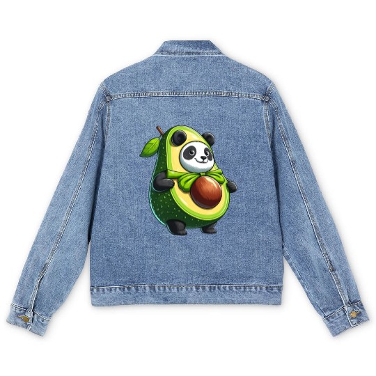 Avocado Panda: Peaceful Green Guardian Men's Denim Jackets