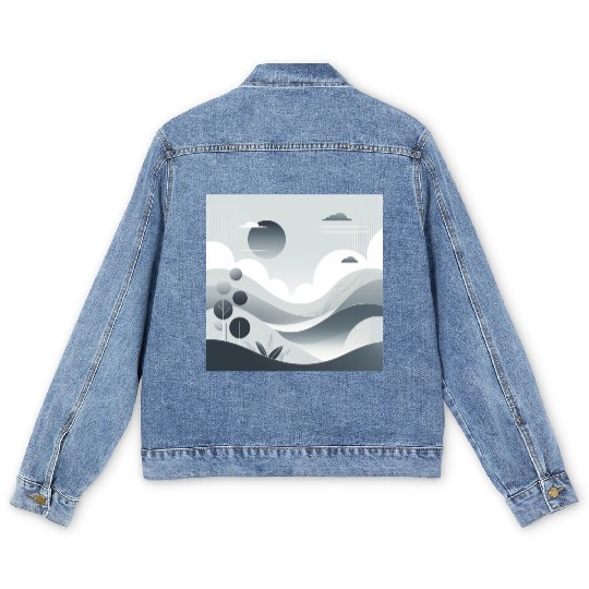 "Tranquil Monochrome Horizon" Men's Denim Jackets