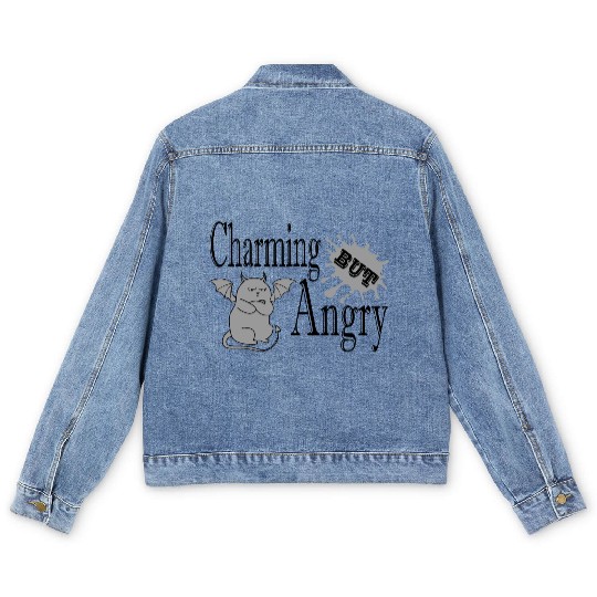 Charming but angry little devil cat funny quote Men's Denim Jackets