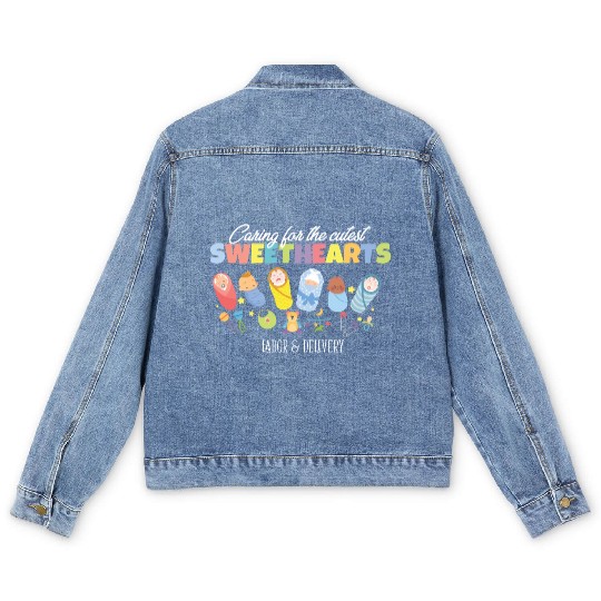 Caring For Cutest Sweethearts Postpartum Nurse Men's Denim Jackets