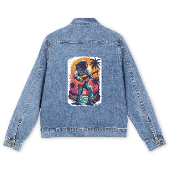 Astronaut Guitar Player Space Music Lover Men's Denim Jackets