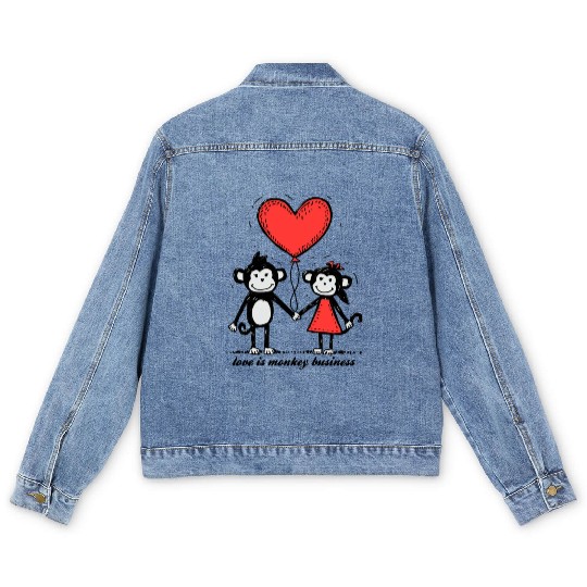 Monkey Lovers Stick Figure Couple Men's Denim Jackets