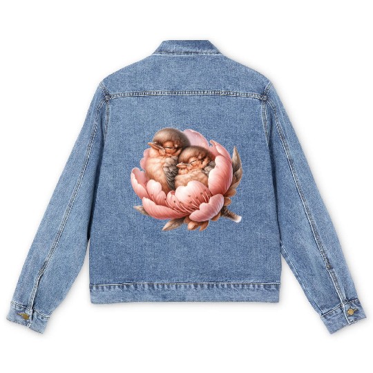 Birds Sleeping In Flower Men's Denim Jackets