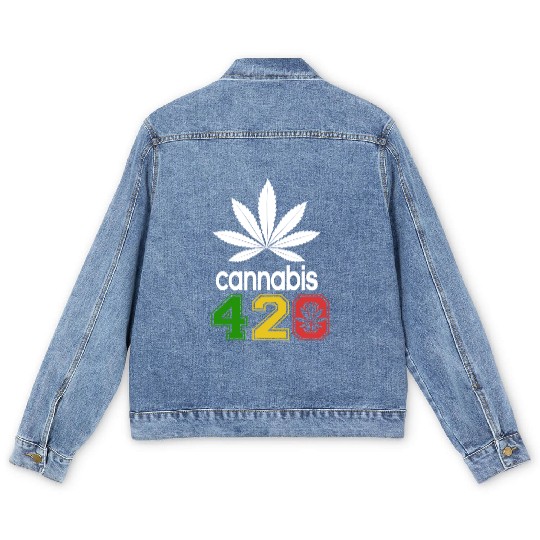 Humorous 420 Authentic Herb Weed Marijuana Design Men's Denim Jackets
