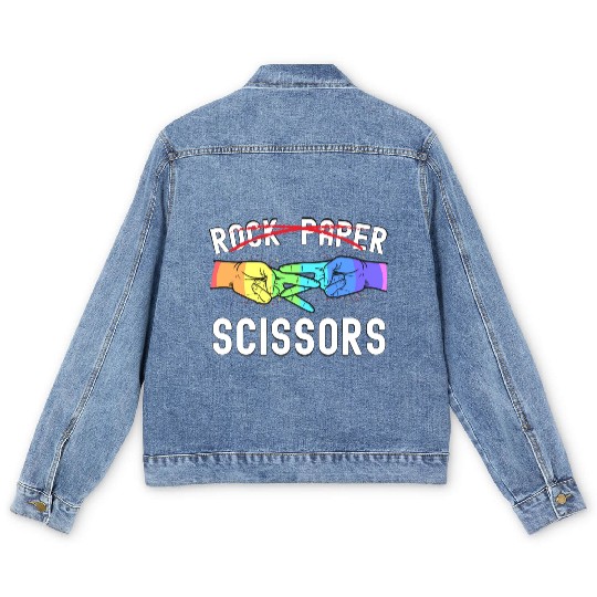 Lesbian Pride Rock Paper Scissors Funny LGBTQ Men's Denim Jackets