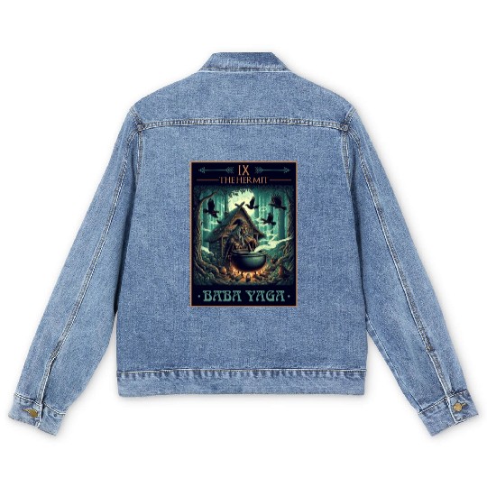 Baba Yaga The Hermit Tarot Card Pagan Witch Men's Denim Jackets