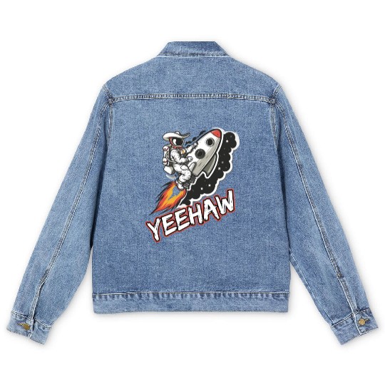 Space Cowboy Riding a Rocket with Yeehaw Slogan Men's Denim Jackets