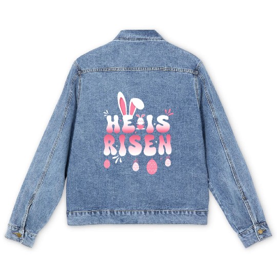 He Is Risen Easter Celebration Theme Bunny Eggs Men's Denim Jackets