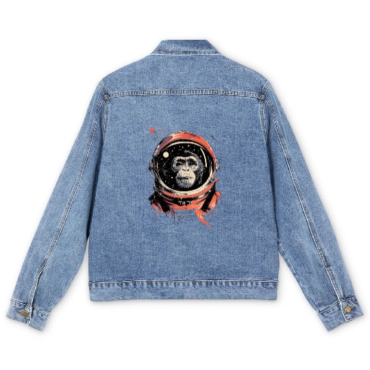 Space Vintage Travel Astronaut Monkey Retro Men's Denim Jackets