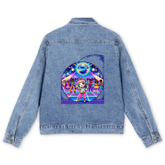 Kawaii Anime Girl's Cosmic Dance Party Neon Men's Denim Jackets