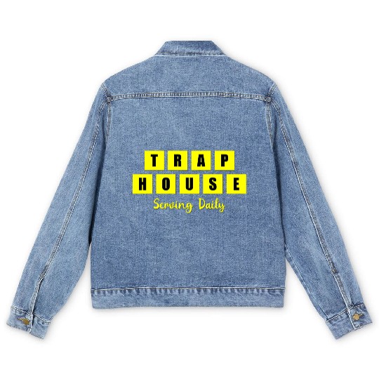Trap House Serving Daily Black Waffle Men's Denim Jackets