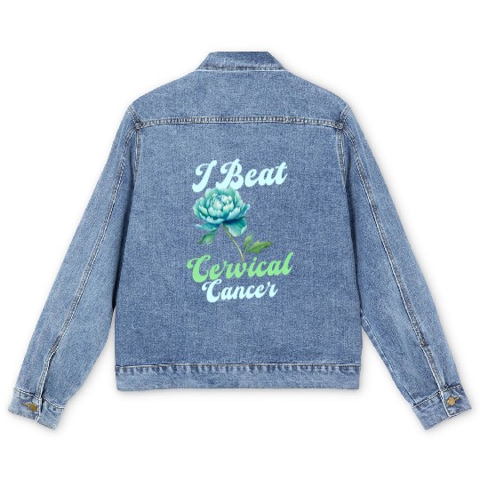 Cervical Cancer Awareness I Beat Cervical Cancer Men's Denim Jackets