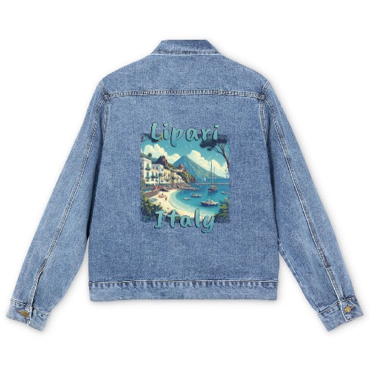 Lipari Italy Grunge Beach Mountains Men's Denim Jackets